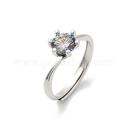 Rhodinierte 925 Sterling Silber Moissanit verstellbare Ringe&nbsp;RJEW-U038-12P