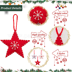 6 ciondolo decorativo in feltro a forma di stella con fiocco di neve in 3 colori&nbsp;HJEW-CP0001-09