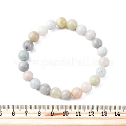 Braccialetti elastici con perline rotonde in morganite naturale per uomo e donna&nbsp;BJEW-G743-01H-01