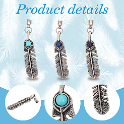 3 paire de 3 styles de pierres précieuses naturelles et synthétiques avec emembouts de cordon en alliage&nbsp;FIND-GF0008-97