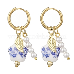 Messing Blume mit Blatt Creolen&nbsp;EJEW-JE06745