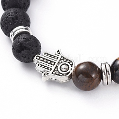 Braccialetti intrecciati regolabili con pietra lavica naturale e occhio di tigre&nbsp;BJEW-JB04987-01