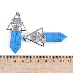 Pendentifs de grande taille en forme de balle pointue à facettes en turquoise synthétique teintée&nbsp;G-H076-02P-07