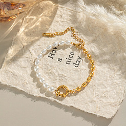 Modische Kunststoffperlen- und ovale Perlengliederarmbänder aus 304 Edelstahl für Frauen&nbsp;UP6693