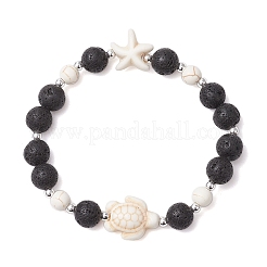 2 bracciale elastico in perline di turchese sintetico e pietra lavica naturale per uomo e donna&nbsp;BJEW-JB11824