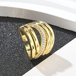 Offene Manschettenfingerringe aus Messing mit Mikropflaster und Zirkonia für Damen&nbsp;RJEW-M028-81G