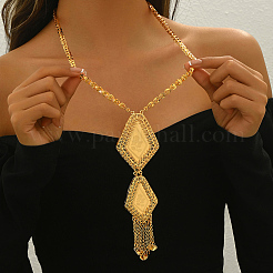 Eleganti collane con ciondolo in ottone con nappa geometrica per accessori da festa per le donne&nbsp;LR5784-3