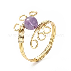 Anello per dito con perline tonde in pietra preziosa&nbsp;RJEW-JR00543