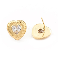 Orecchini a bottone con cuore in zirconi chiari&nbsp;EJEW-L231-69G