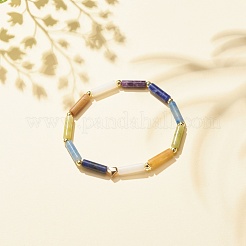 Chunky Stretch-Armband aus natürlichem gemischtem Edelstein mit gebogenem Rohr und Messingherz&nbsp;BJEW-JB08127