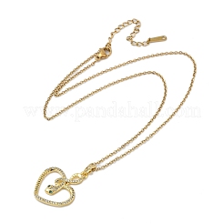 Colliers avec pendentifs en forme de serpent en forme de cœur en laiton micro pavé et zircone cubique transparente&nbsp;NJEW-K280-04G