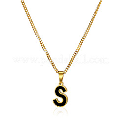 Colliers à chaîne torsadée avec pendentif initial en émail noir en acier inoxydable 304&nbsp;WG978E8-19