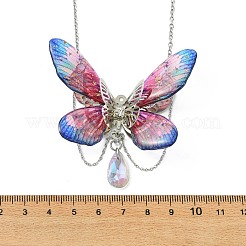 Collier pendentif papillon 3D en résine époxy bicolore et acier inoxydable 304 pour femme (3 pièce).&nbsp;NJEW-TA00237