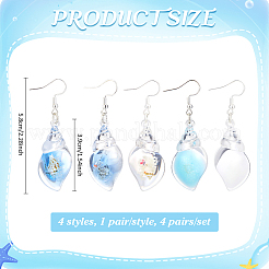 4 Paar 4 Stile leuchtende transparente Harz- und Acryl-Ohrhänger in Muschelform&nbsp;EJEW-PH01466