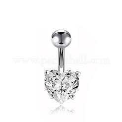 Anneaux de nombril incurvés en acier inoxydable 304 avec zircone cubique transparente en forme de cœur&nbsp;WG52F32-04
