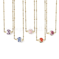 Collier pendentif rond en porcelaine imprimée de fleurs&nbsp;NJEW-JN06473