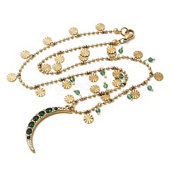 Collane con ciondolo a forma di luna in acciaio inossidabile 304 con zirconi cubici verdi per donna&nbsp;NJEW-F362-03G