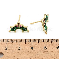 Ohrstecker aus Messing mit Mikropavé und Zirkonia in Stechpalmenblatt-Optik&nbsp;EJEW-B149-02G