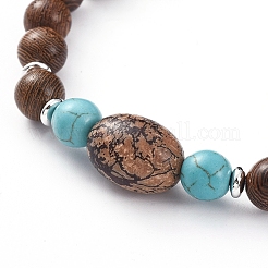 Bracelets extensibles en perles de bois unisexes&nbsp;BJEW-JB04958
