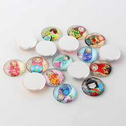 Cabochon in vetro con stampa bambola russa&nbsp;GGLA-A002-10mm-JJ