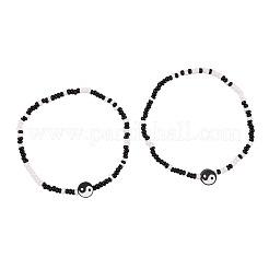 2 Stück Yin-Yang-Fußkettchen-Set aus Polymer-Ton mit Glasperlen&nbsp;FS-WG3863F-08
