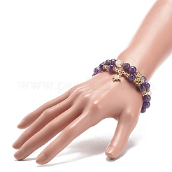 2pcs 2 Stil natürliche Amethyst & Rosenquarz Perlen Stretch-Armbänder Set&nbsp;BJEW-JB09020