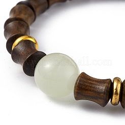 Bracciale elastico con perline a colonna in legno per donna&nbsp;BJEW-H566-11B