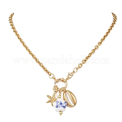 Halsketten mit Anhänger in Form einer weißen und blauen Porzellanblume und Seestern- und Muschelform aus 304er Edelstahl für Damen&nbsp;NJEW-JN05648