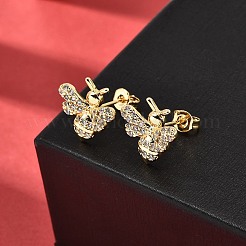 Pendientes de botón con micropavé de latón y circonitas cúbicas transparentes con forma de abeja&nbsp;EJEW-A135-08G