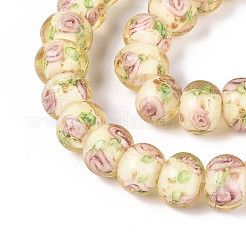 Brins de perles rondelles à fleurs intérieures en lampwork faites à la main&nbsp;LAMP-T022-24I