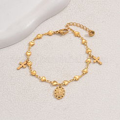 Bracelets rétro ovales en acier inoxydable 201 avec breloques Saint Benoît et croix&nbsp;GG8719