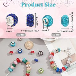 100 Stück 2 Stil Polymer Clay Strass & Harz europäische Großlochperlen mit silberfarben plattierten Messingkernen&nbsp;FPDL-NB0001-04