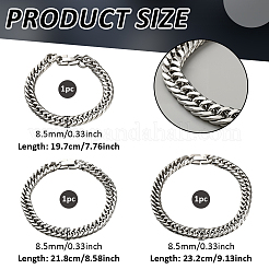 3 Stück 3 Stile 304 Edelstahl Cuban Link Ketten Armbänder für Männer und Frauen&nbsp;BJEW-GO0002-17
