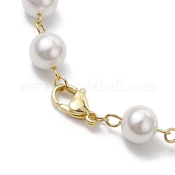 8 mm runde Muschelkernperlen- und Messing-Herzgliederarmbänder für Damen&nbsp;BJEW-JB10424