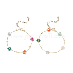 Pulseras de eslabones de flores de vidrio y latón para mujer&nbsp;BJEW-JB12383