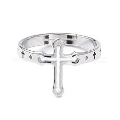 Bague réglable en acier inoxydable 304 non ternissant avec croix creuse pour femme&nbsp;LS-RJEW-I097-05P