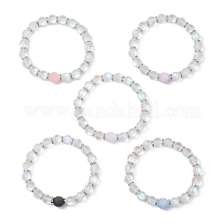 Bracelets extensibles en perles rondes de pierre de lune synthétique givrées et de résine pour hommes et femmes&nbsp;BJEW-JB12455