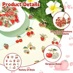 28 Stück 14 Stile Zinklegierung Strass Obst Anhänger&nbsp;FIND-CJ0004-95