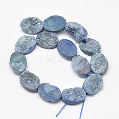 Oval galvani natürliche druzy Quarzkristall Perlen Stränge&nbsp;G-A142-02B