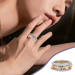 2 Stück 3-lagige Messing-Strass-Fingerringe für Frauen&nbsp;RJEW-UN0003-09
