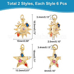 12 pendentif en laiton de style 2 micro pavés en zircone cubique colorée&nbsp;KK-DC0001-75