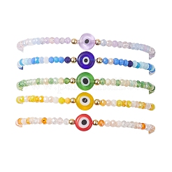 Bracelets extensibles faits à la main en verre et en perles de verre avec motif mauvais œil pour femmes&nbsp;BJEW-JB12510