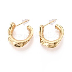 Orecchini a bottone in ottone a forma di C ondulata&nbsp;EJEW-T047-89G