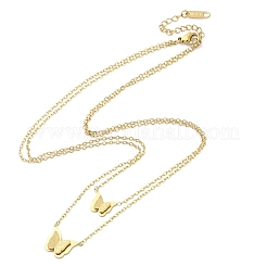 Collane a maglie a farfalla con catena in acciaio inossidabile 304 a doppio strato per donna&nbsp;NJEW-G141-03G