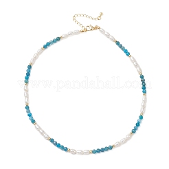 Colliers de perles rondes à facettes en apatite naturelle et perles de riz naturelles pour femmes&nbsp;NJEW-JN05816-02