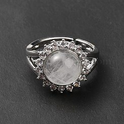 Anillos ajustables de cristal de cuarzo natural&nbsp;RJEW-P043-02P-25