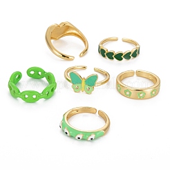 6 Stück 6 Stil sprühlackierte Messing & Messing Emaille & Micro Pave Kubisch Zirkonia Manschettenringe&nbsp;RJEW-LS0001-38