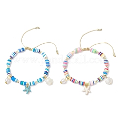 2 bracciale con ciondolo in turchese sintetico e perle finte ABS&nbsp;BJEW-JB12044