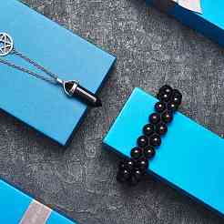 Collana con ciondolo proiettile in ossidiana naturale e braccialetto di perline intrecciate tonde&nbsp;AJEW-SZ00002-29