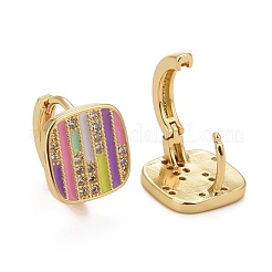 Aretes de aro rectangulares con rayas de esmalte colorido y circonita cúbica&nbsp;X-EJEW-I265-06G